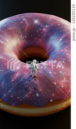 Astronaut exploring cosmic galaxy doughnut surreal food art Astronaut exploring cosmic galaxy doughnut surreal food art 126285119