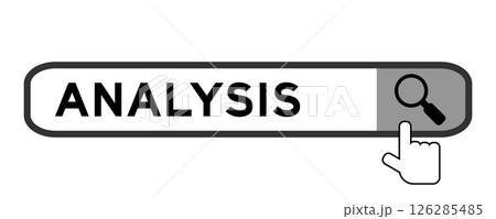 Search banner in word analysis with hand over magnifier icon on white background Search banner in word analysis with hand over magnifier icon on white background 126285485