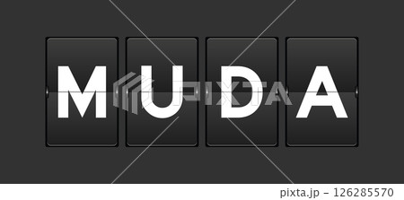 Draft flipboard 3-4Black color analog flip board with word muda on gray background 126285570