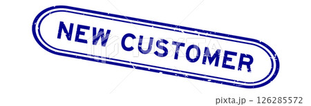 Grunge blue new customer word rubber seal stamp on white background 126285572