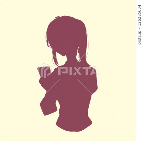 スマホを触る女性 ポニーテール 影絵 スマホを触る女性 ポニーテール 影絵 126285634