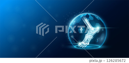 Ankle bone human organ in transparent dome shield protection futuristic with medical icon. Technology innovation health care. Empty space for text. Medical science ads website banner. Vector. 126285672