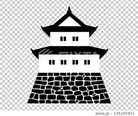日本城堡 — — 雙層塔樓的黑白插圖 日本城堡 — — 雙層塔樓的黑白插圖 126285931