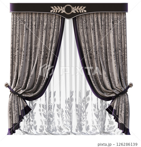 curtain isolated on a transparent background, interior decorations, 3D illustration, cg render curtain isolated on a transparent background, interior decorations, 3D illustration, cg render 126286139