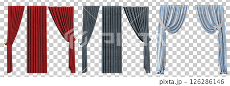 curtain isolated on a transparent background, interior decorations, 3D illustration, cg render 126286146
