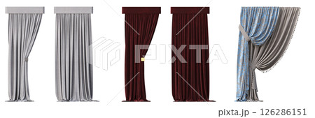 curtain isolated on a transparent background, interior decorations, 3D illustration, cg render 126286151
