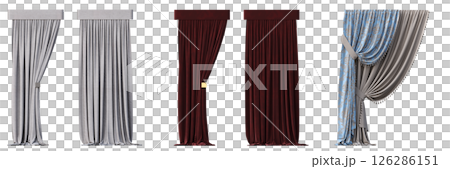 curtain isolated on a transparent background, interior decorations, 3D illustration, cg render 126286151