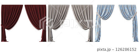 curtain isolated on a transparent background, interior decorations, 3D illustration, cg render curtain isolated on a transparent background, interior decorations, 3D illustration, cg render 126286152