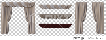 curtain isolated on a transparent background, interior decorations, 3D illustration, cg render 126286172