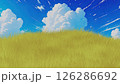 青空と風に揺れる草原の3Dイラスト 126286692