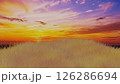 美しい朝焼け（夕焼け）と野原の3Dイラスト 126286694