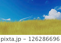 青空と風に揺れる草原の3Dイラスト 126286696