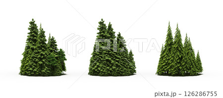 group of trees isolated on a transparent background, big trees in the forest, 3D illustration, cg render 126286755