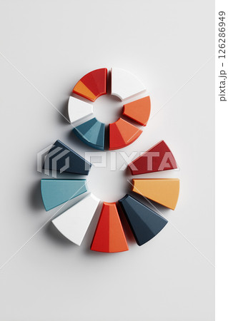 Colorful pie chart and bar graph on a financial report background. Colorful pie chart and bar graph on a financial report background. 126286949
