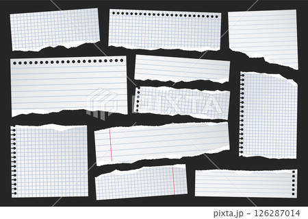 Ripped paper strips. Realistic crumpled paper scraps with torn edges. Shreds of notebook, book or old newspaper pages. Trendy collage elements. Vector illustration 126287014