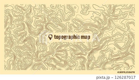 Colorful topographic map with contour lines. Geographic terrain grid, relief height elevation. Ground path pattern. Travel and navigation, cartography design element. Vector illustration 126287017
