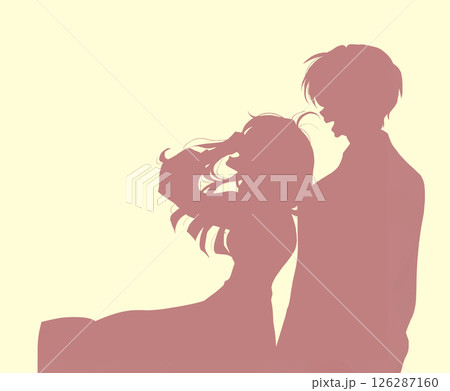 隣り合って笑う男女　シルエット 126287160