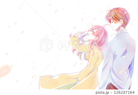 隣り合って笑う男女 桜吹雪 隣り合って笑う男女 桜吹雪 126287164