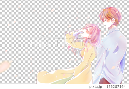隣り合って笑う男女 桜吹雪 隣り合って笑う男女 桜吹雪 126287164