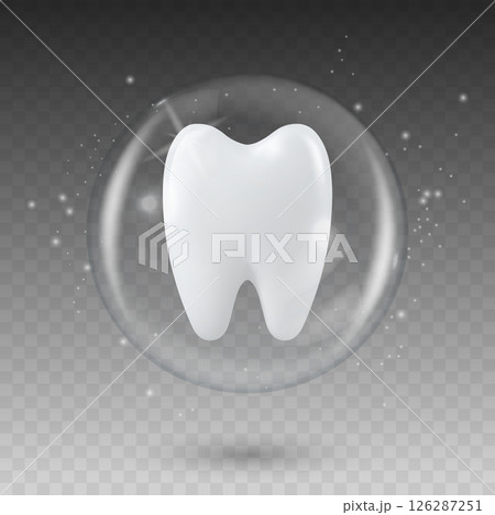 Vector 3D Realistic Tooth in a Protective Bubble Icon Isolated. Design Template, Clipart. Dentistry, Healthcare, Medical, Hygiene, Protection Concept 126287251