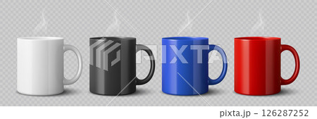 Vector 3d Realistic Coffee Mug Set for Branding and Mockup. Colorful Blank Ceramic Mugs Collection for Logo Design. Realistic Coffee Mug for Branding, Presentations 126287252