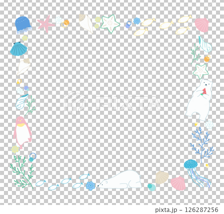 Sea creatures square frame in gentle colors 126287256