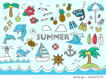 夏の手描きイラストセット 夏の手描きイラストセット 126287274