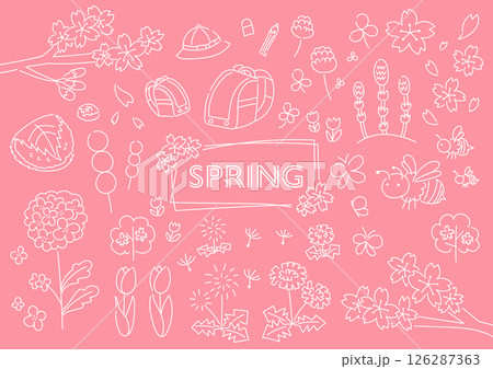 春の手描きイラストセット 126287363