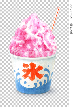 刨冰插畫水彩草莓牛奶 126287383