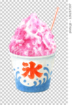 刨冰插畫水彩草莓牛奶 126287397