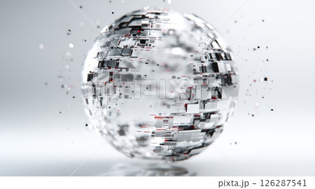 Futuristic Glass Sphere with Abstract Geometric Elements Floating in Space 126287541