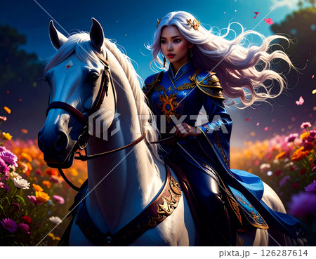白馬に乗る美女 126287614