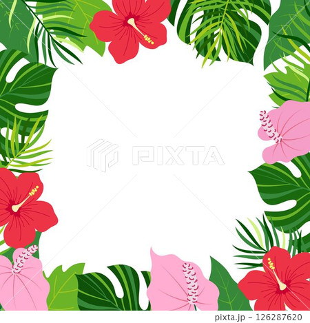 tropical leaves frame, flat style tropical leaves frame, flat style 126287620