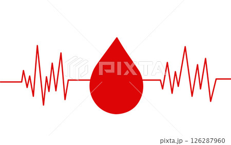 Red Blood Drop With Heartbeat Line on White Background Red Blood Drop With Heartbeat Line on White Background 126287960