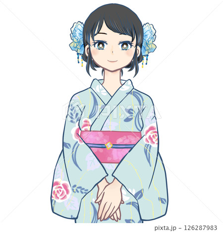 着物を着た女性のアニメ風イラスト 126287983