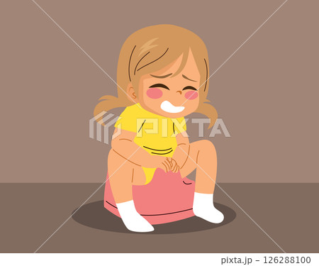 Baby Girl Potty Training Little Toddler Bathroom Cartoon Vector Illustration 126288100