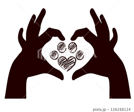 Hands Heart Gesture with Pet Paw Pet Care Symbol Vector Illustration 126288114