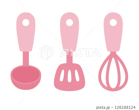 ピンクのかわいいキッチン用品のイラスト素材 126288124