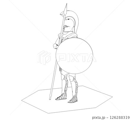 warrior character, contour visualization, 3D illustration, sketch, outline warrior character, contour visualization, 3D illustration, sketch, outline 126288319