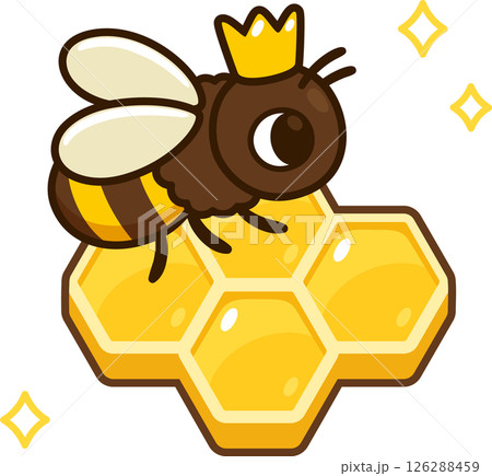 Cartoon Queen bee on honeycomb 126288459