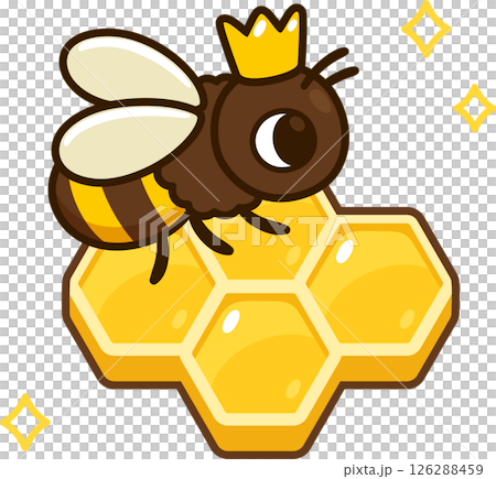 Cartoon Queen bee on honeycomb 126288459