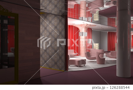 restaurant, interior visualization, 3D illustration restaurant, interior visualization, 3D illustration 126288544