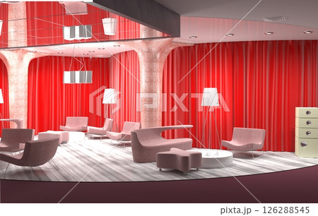 restaurant, interior visualization, 3D illustration 126288545