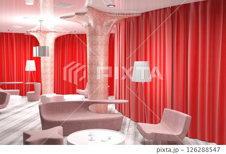 restaurant, interior visualization, 3D illustration restaurant, interior visualization, 3D illustration 126288547