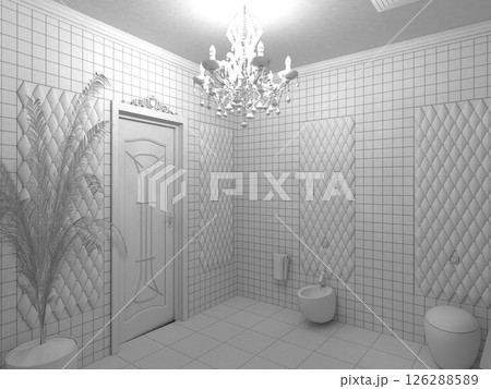 restroom, interior visualization, 3D illustration restroom, interior visualization, 3D illustration 126288589