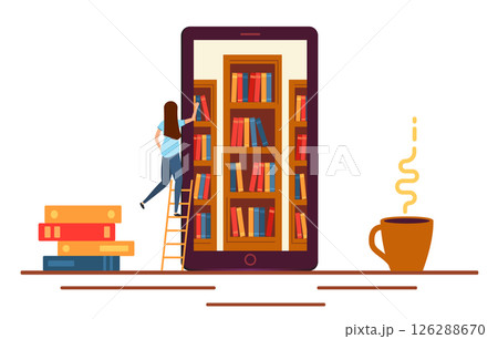 The student is learning. large pile of books on them sits young woman with laptop. The student is learning. large pile of books on them sits young woman with laptop. 126288670