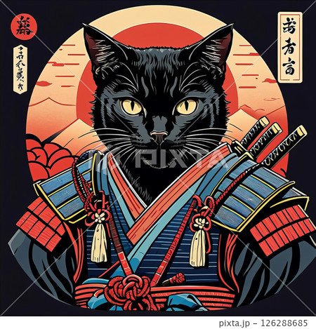 黒猫　侍　浮世絵風　004 126288685
