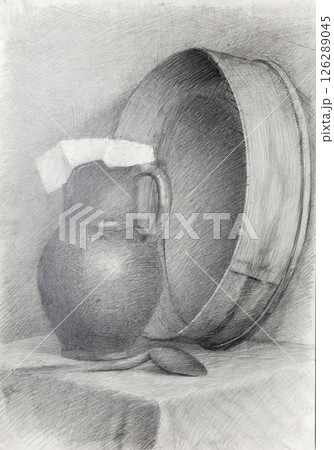 still life, pencil drawing illustration, sketch 126289045