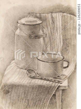 still life, pencil drawing illustration, sketch 126289051
