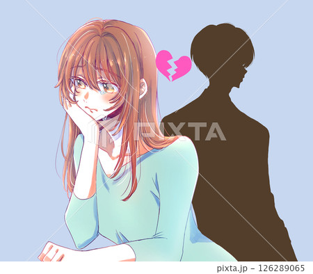 泣く女性と男性のシルエット　割れたハート 126289065